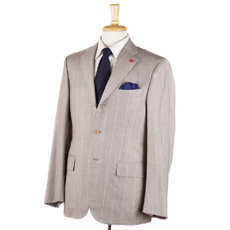 Isaia Light Brown and Lavender Striped Suit Trendy Men's Scandinavian