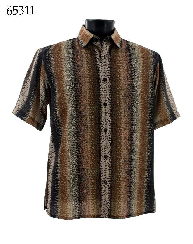 Bassiri Short Sleeve Button Down Casual Printed Men's Shirt - Printed Pattern Brown #65311 Casual Men's Short