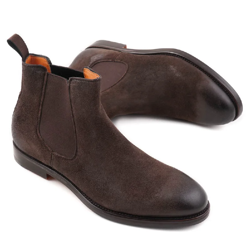 Santoni Chelsea Boots in Brown Waxed Suede Cool Men's Distressed