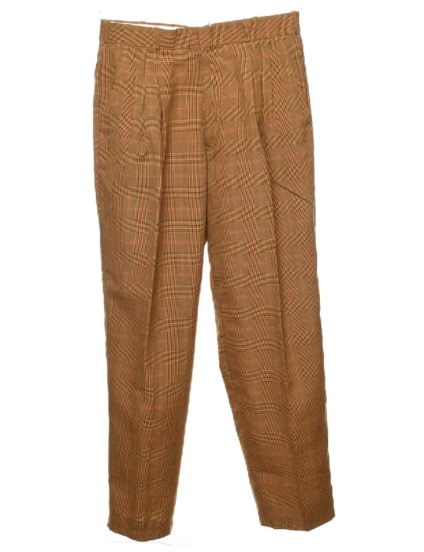 Checked Brown Tailored Trousers - W30 L29 Luxurious Men's High