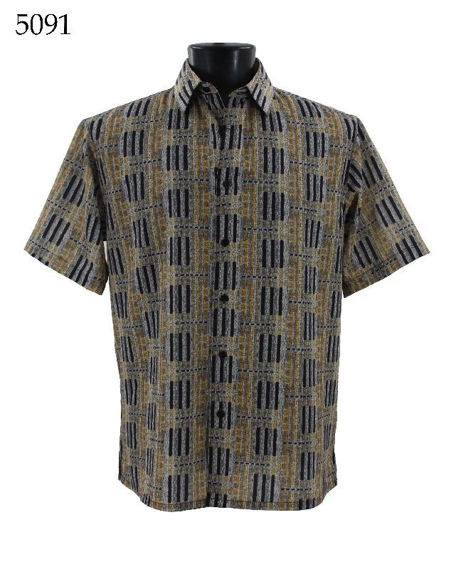 Bassiri Short Sleeve Button Down Casual Printed Men's Shirt - Stripe Pattern  #5091 Minimalist Men's Casual 