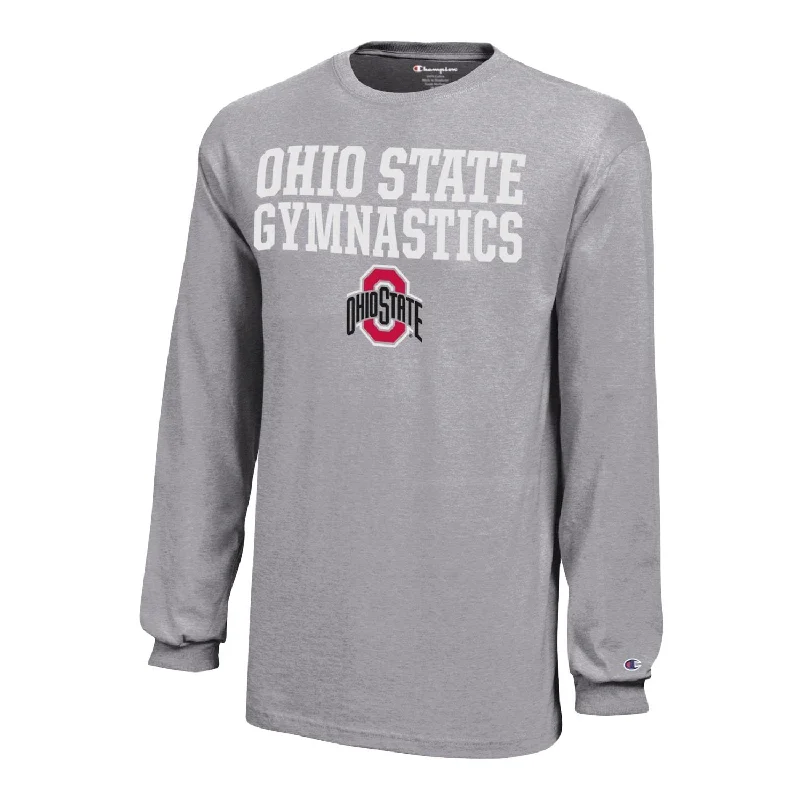 Youth Ohio State Buckeyes Gymnastics Long Sleeve Gray T-Shirt Cool Men's Skate