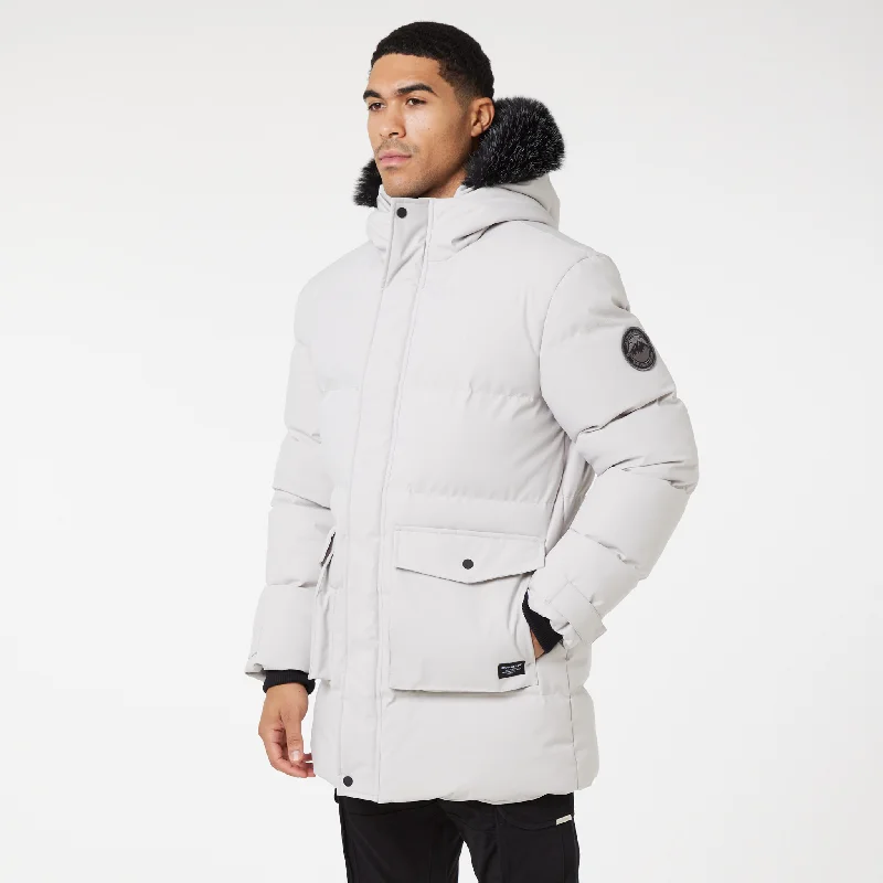 Utility Pocket Puffer Parka | Stone Preppy Men's College