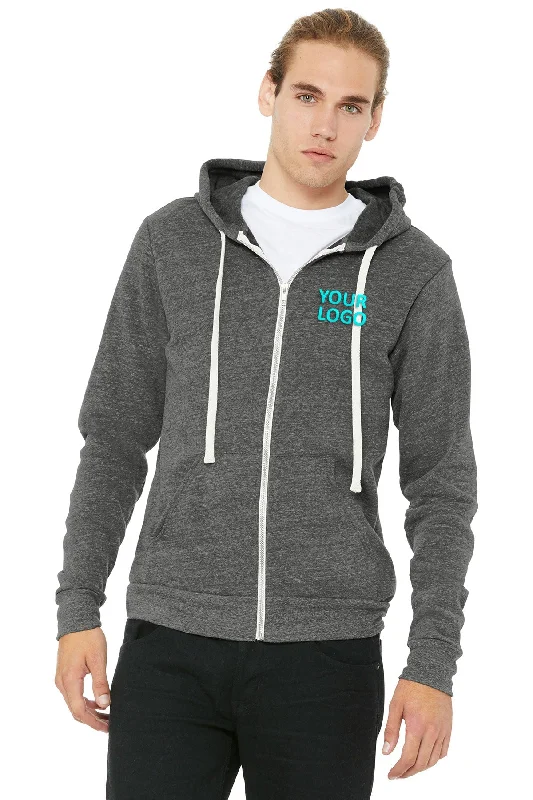 Bella Canvas Unisex Triblend Sponge Fleece Full-Zip Hoodie, Grey Casual Men's Short