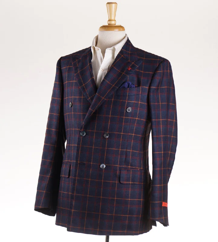 Isaia Indigo Blue Check Cashmere-Silk Sport Coat Trendy Men's Scandinavian