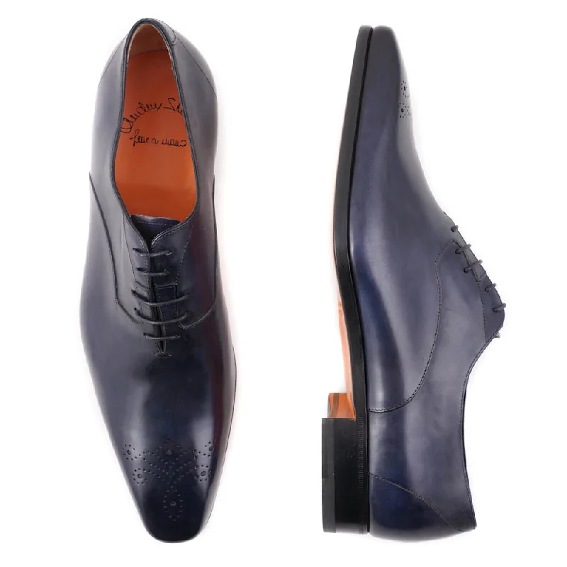 Santoni Medallion-Tip Oxford in Navy Blue Hip Men's Retro