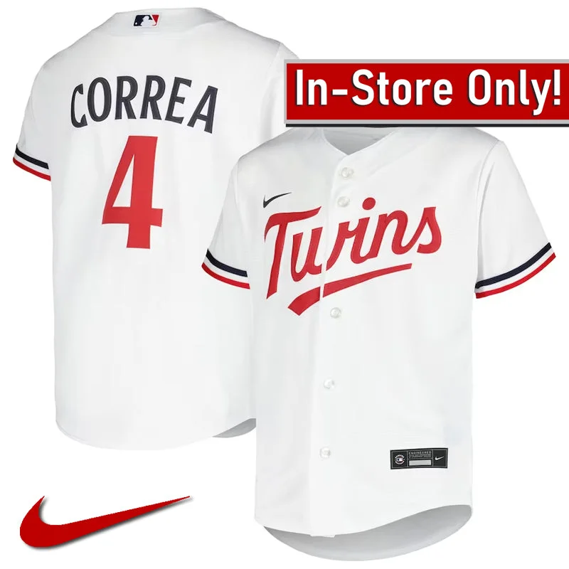 AVAILABLE IN-STORE ONLY! Carlos Correa Youth Nike White Minnesota Twins Replica Jersey Cool Men's Distressed