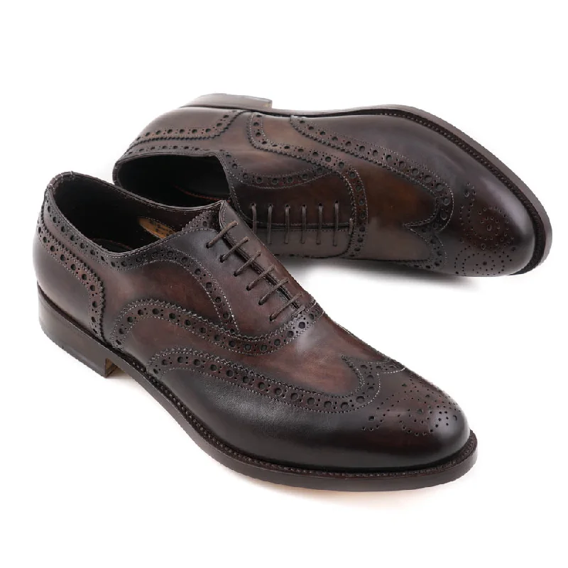 Santoni Wingtip Brogue in Antiqued Brown Masculine Men's Thick