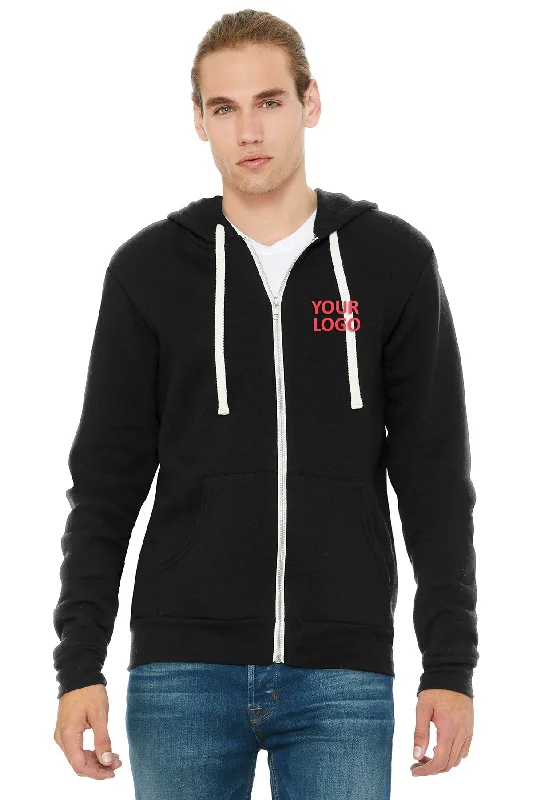 Bella Canvas Unisex Triblend Sponge Fleece Full-Zip Hoodie, Solid Black Preppy Men's College