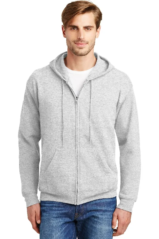 Hanes Ecosmart Full Zip Hooded Sweatshirt P180 Ash Masculine Men's Thick