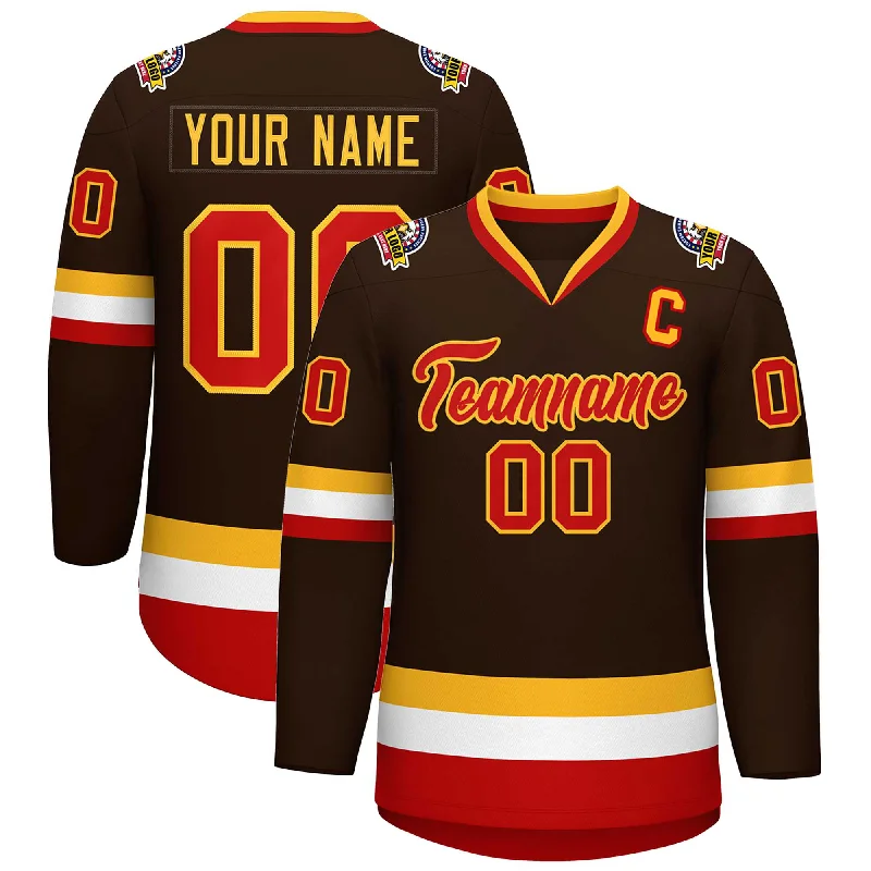 Custom Brown Red-Gold Classic Style Hockey Jersey Tough Men's Military