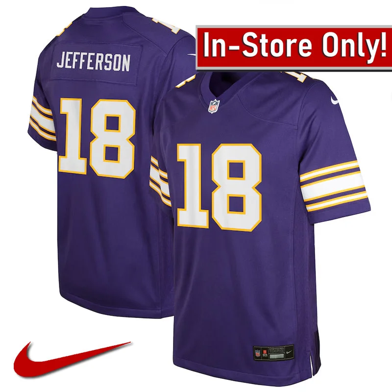 AVAILABLE IN-STORE ONLY! Justin Jefferson Youth Minnesota Vikings Purple Nike Classic Game Jersey Practical Men's Quick