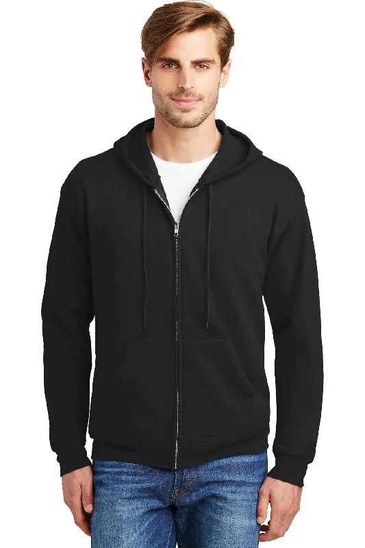 Hanes Ecosmart Full Zip Hooded Sweatshirt P180 Black Practical Men's Quick