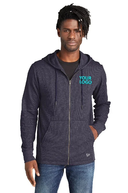 New Era Thermal Custom Zip Hoodies, True Navy Heather Sophisticated Men's 