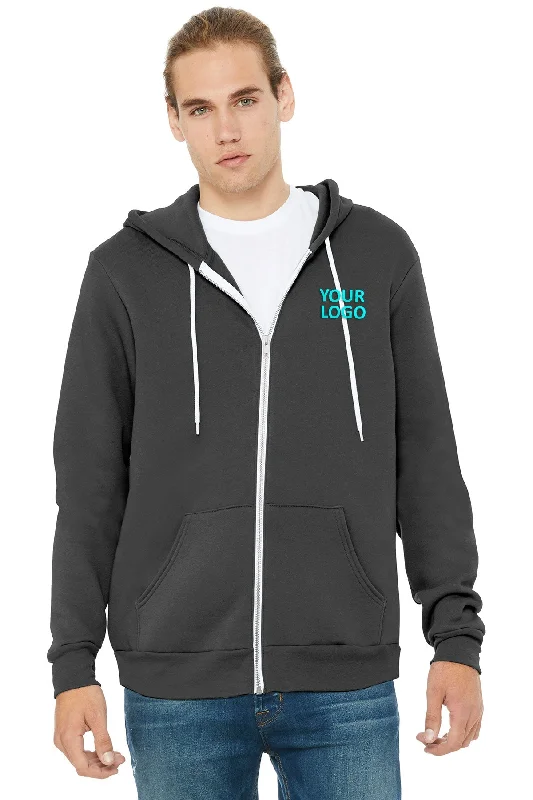 Bella Canvas Unisex Fleece Full-Zip Hoodie, Asphalt Polished Men's Satin