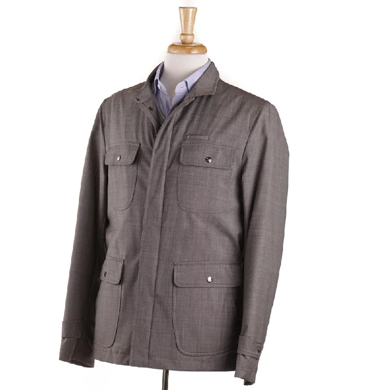 Isaia Weather-Repellent Field Jacket in Light Brown Sophisticated Men's French