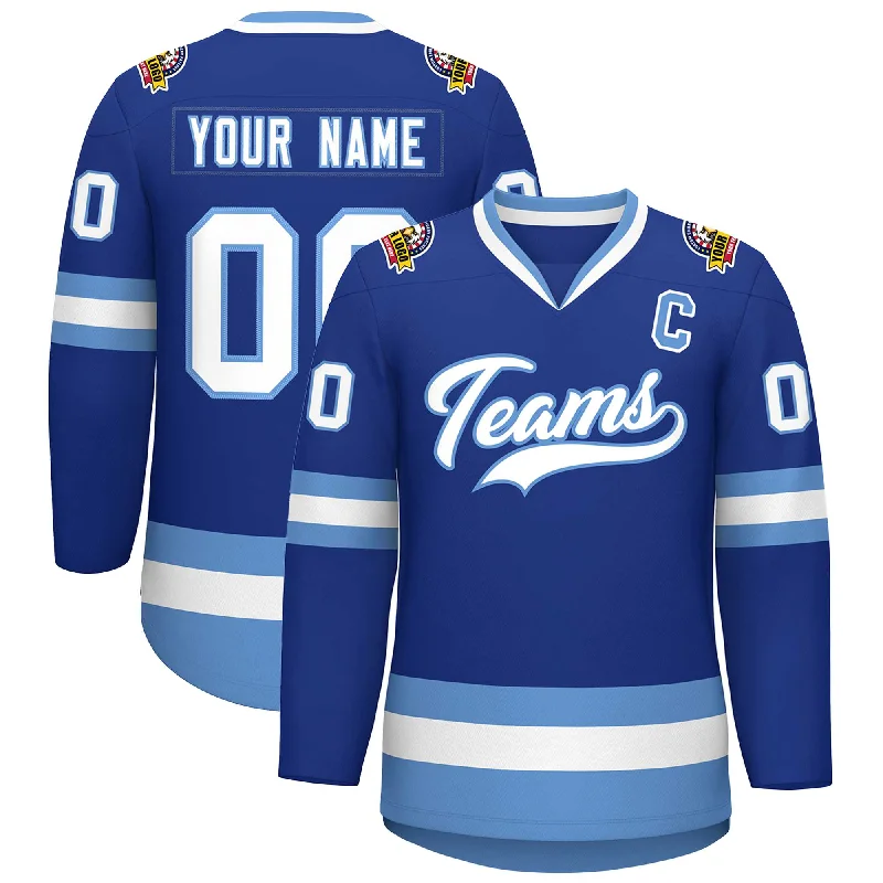 Custom Royal White-Light Blue Classic Style Hockey Jersey Stylish Men's Tropical 