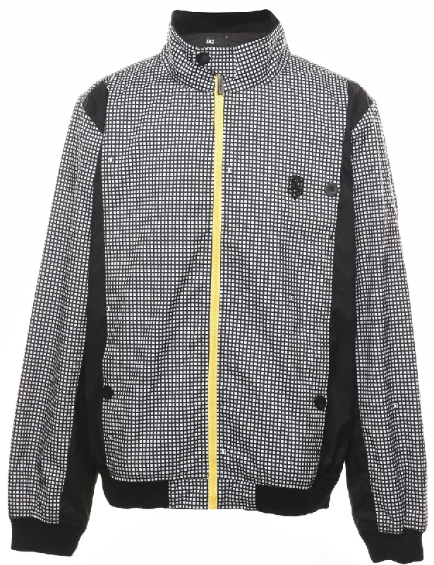 Checked Monochrome Contrast Zipper Nylon Jacket - XL Refined Men's Classic 