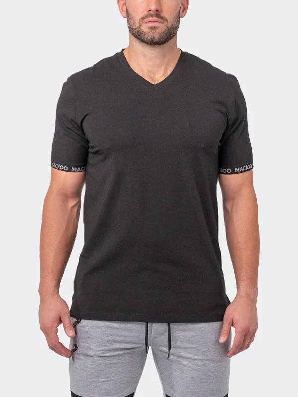 Maceoo Stretch Short-Sleeve Tshirts | V-Neck VivaldiSleeve Black Luxurious Men's High