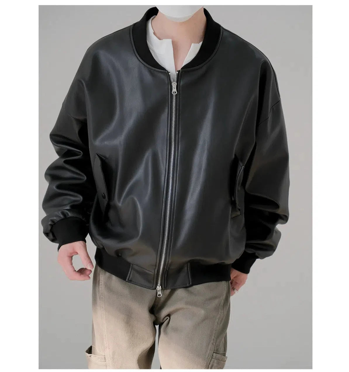 Pockets Leather Jacket Confident Men's High