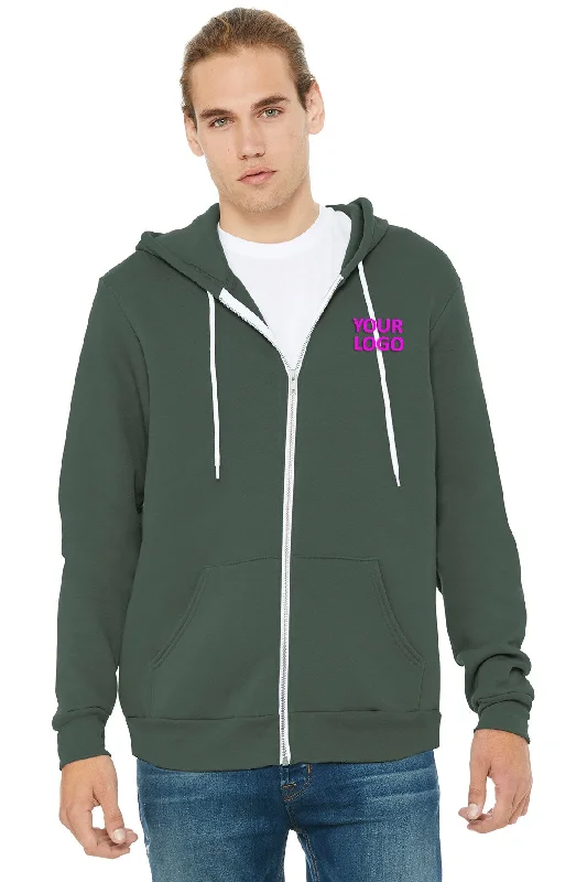 Bella Canvas Unisex Fleece Full-Zip Hoodie, Military Green Practical Men's Multi