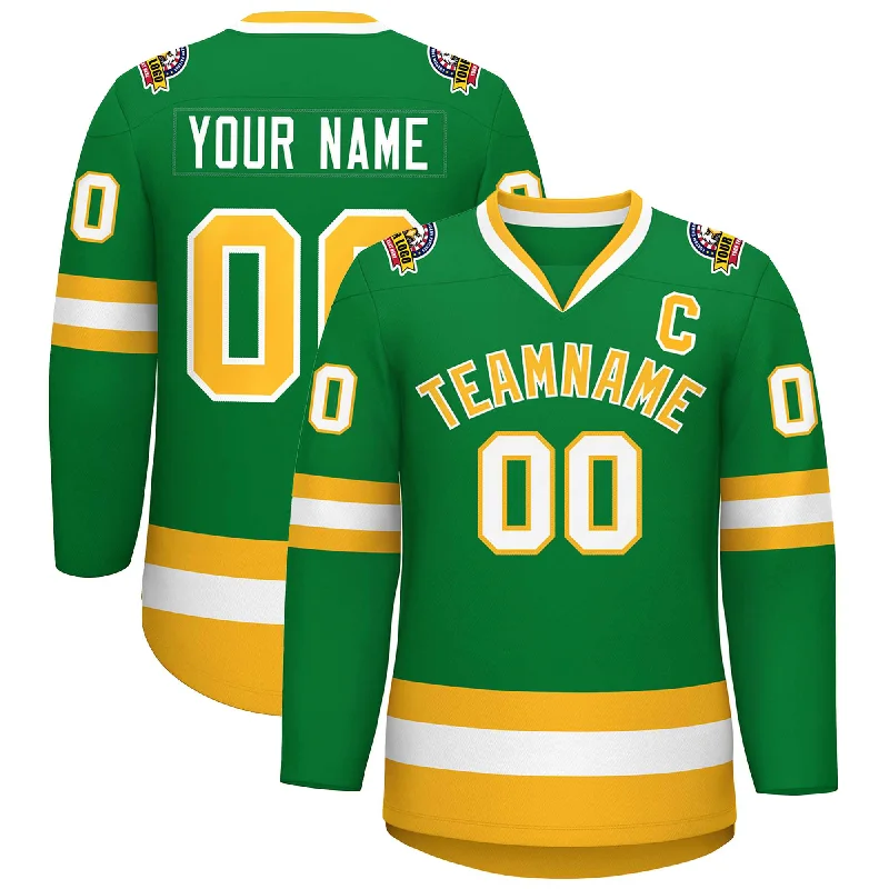 Custom Kelly Green Gold-White Classic Style Hockey Jersey Casual Men's Short