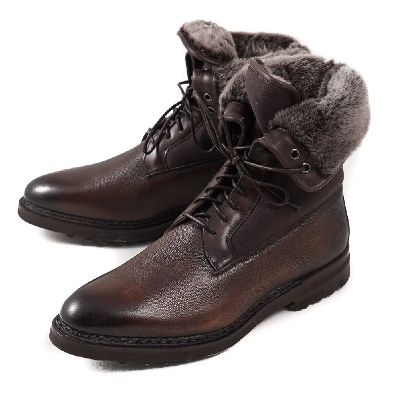 Santoni Shearling-Lined Leather Ankle Boots Earthy Men's Sustainable 