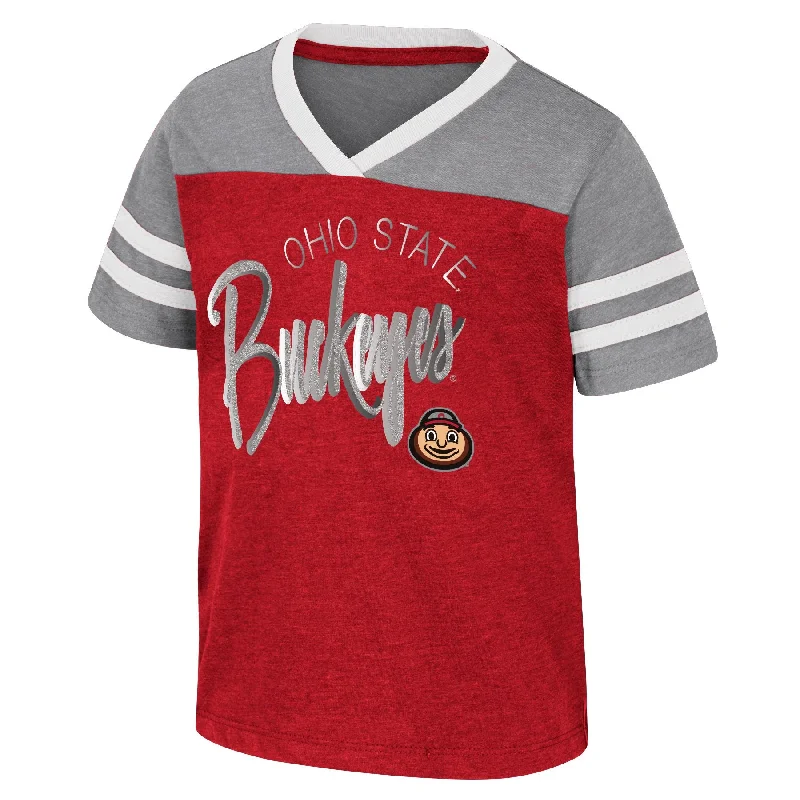 Toddler Girls Ohio State Buckeyes Summer V-Neck Scarlet T-Shirt Laid