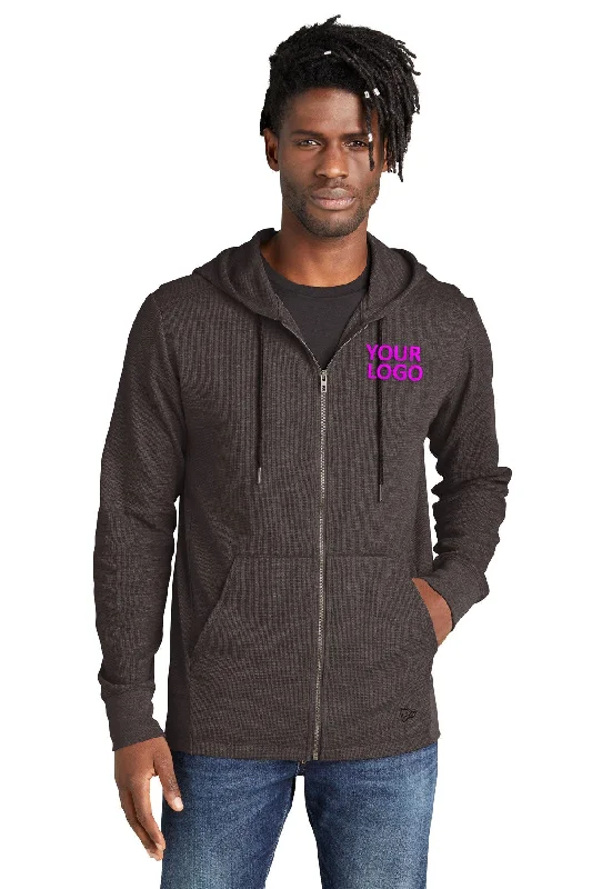 New Era Thermal Custom Zip Hoodies, Black Heather Cozy Men's Winter