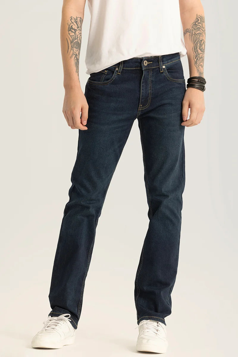 Brigitte Navy Plain Straight Fit Jeans Sleek Men's Contemporary 