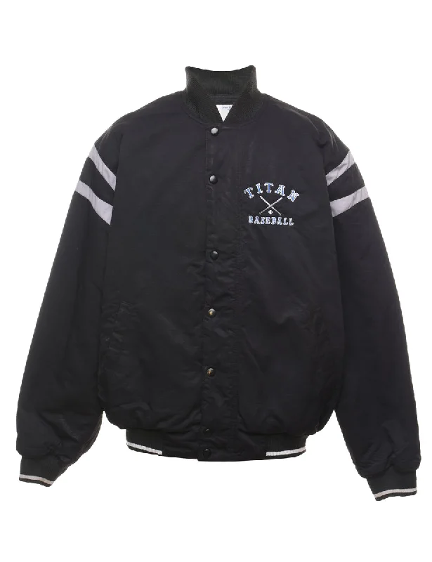 Russell Athletic Baseball Design Embroidered Black & Grey Bomber Jacket - L Unique Men's Patch