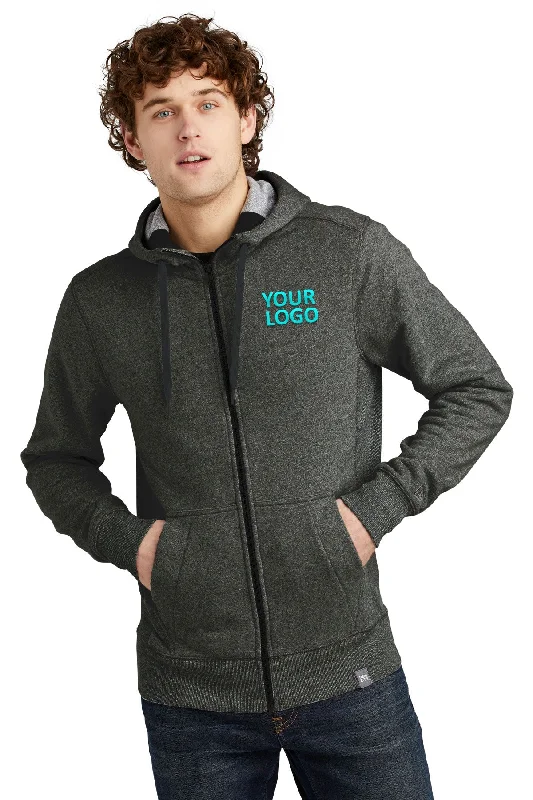 New Era French Terry Custom Zip Hoodies, Black Twist Cool Men's Distressed