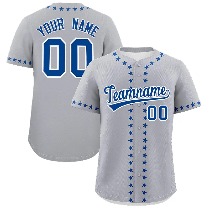 Custom Gray Royal Star Ribbing Authentic Baseball Jersey Cool Men's Skate