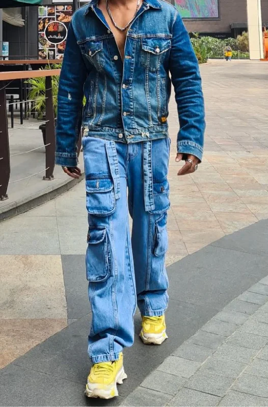 Rustic Blue Street Baggy Jeans Stylish Men's Neon