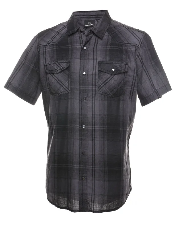 Black & Grey Western Checked Shirt - L Refined Men's European