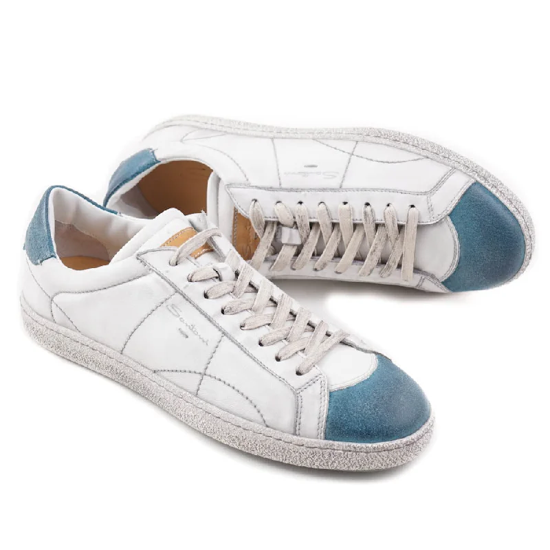 Santoni White and Blue Vintage-Look Sneakers Cozy Men's Winter