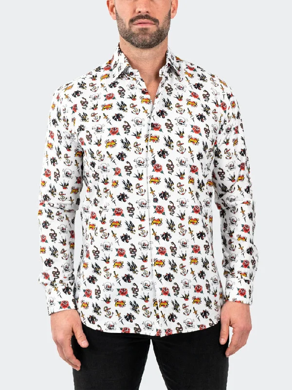 Maceoo Stretch Shirt | Fibonacci Tattoo White Elegant Men's Cashmere