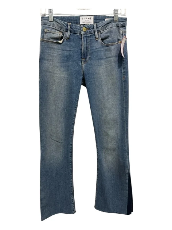 Frame Size 25 Medium Wash Cotton Denim Low Rise Whiskering Crop Frayed Jeans Masculine Men's 