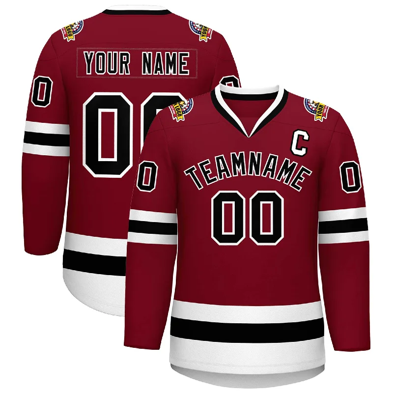 Custom Crimson Black-White Classic Style Hockey Jersey Business