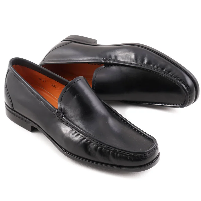 Santoni Black Leather Venetian Loafers Trendy Men's Oversized