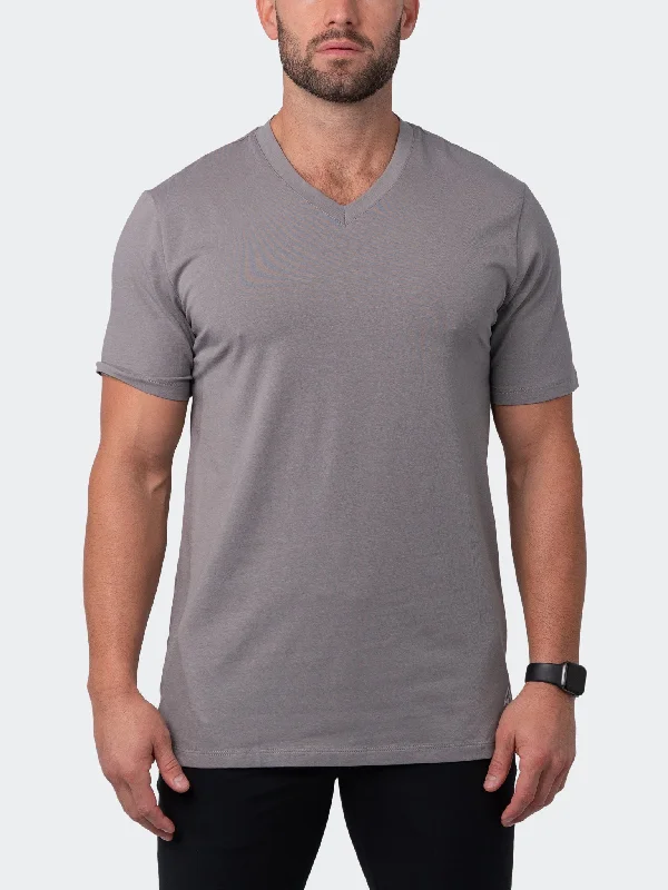 Maceoo Stretch Short-Sleeve Tshirts | V-Neck VivaldiCore Brown Modern Men's Tech