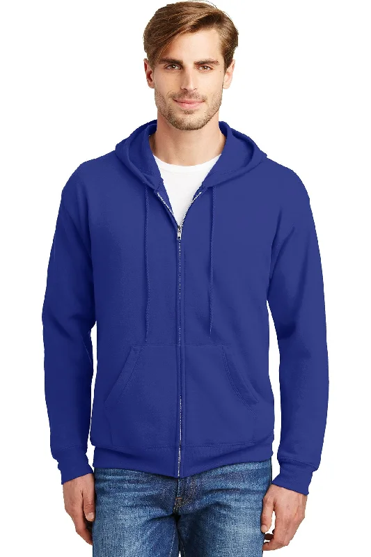 Hanes Ecosmart Full Zip Hooded Sweatshirt P180 Deep Royal Polished Men's Satin