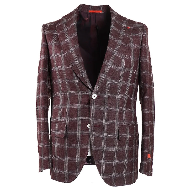 Isaia Burgundy Wool-Silk-Linen Sport Coat Tailored