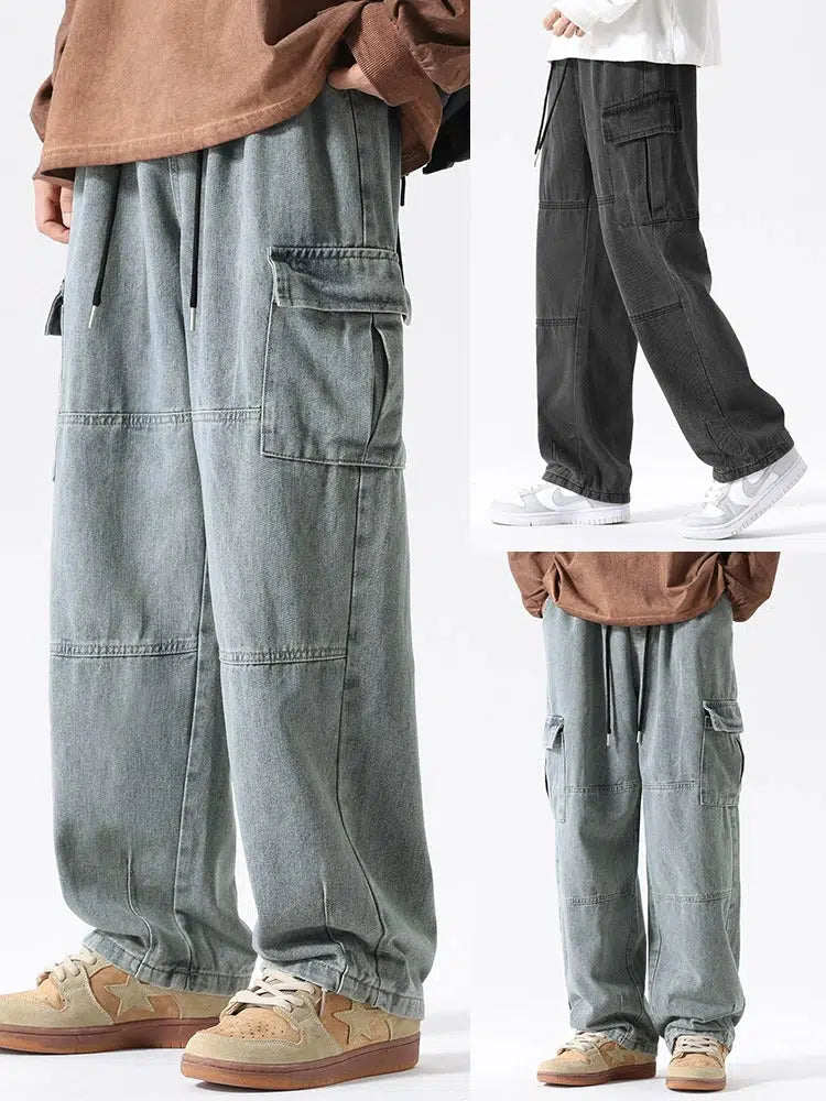 Workwear Wide-leg Cargo Jeans Masculine Men's 