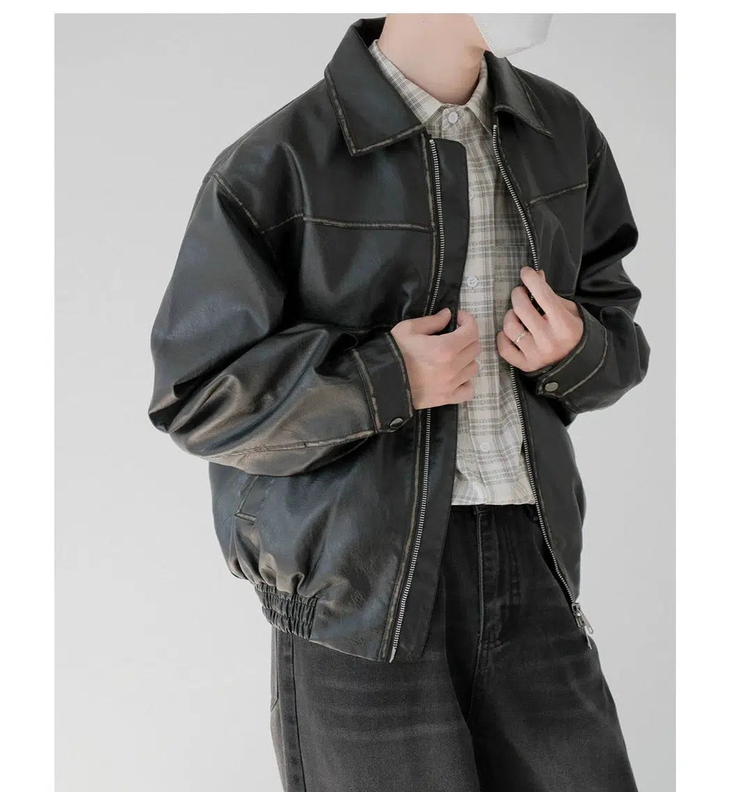 Classic-fit Leather Jacket Rugged Men's Outdoor 