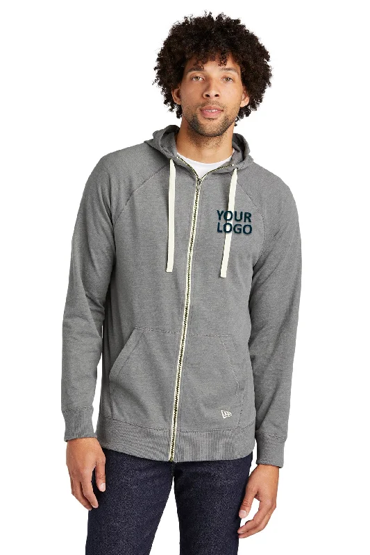 New Era Sueded Cotton Custom Zip Hoodies, Shadow Grey Heather Practical Men's Multi