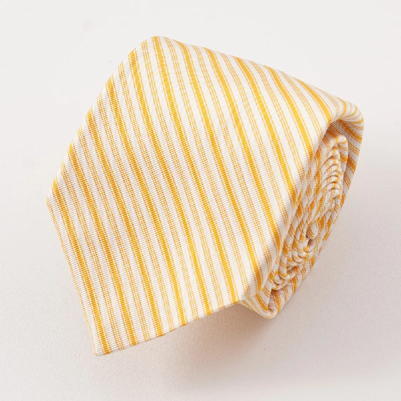 Kiton Golden Yellow Ribbon Stripe Silk Necktie Sleek Men's Contemporary 