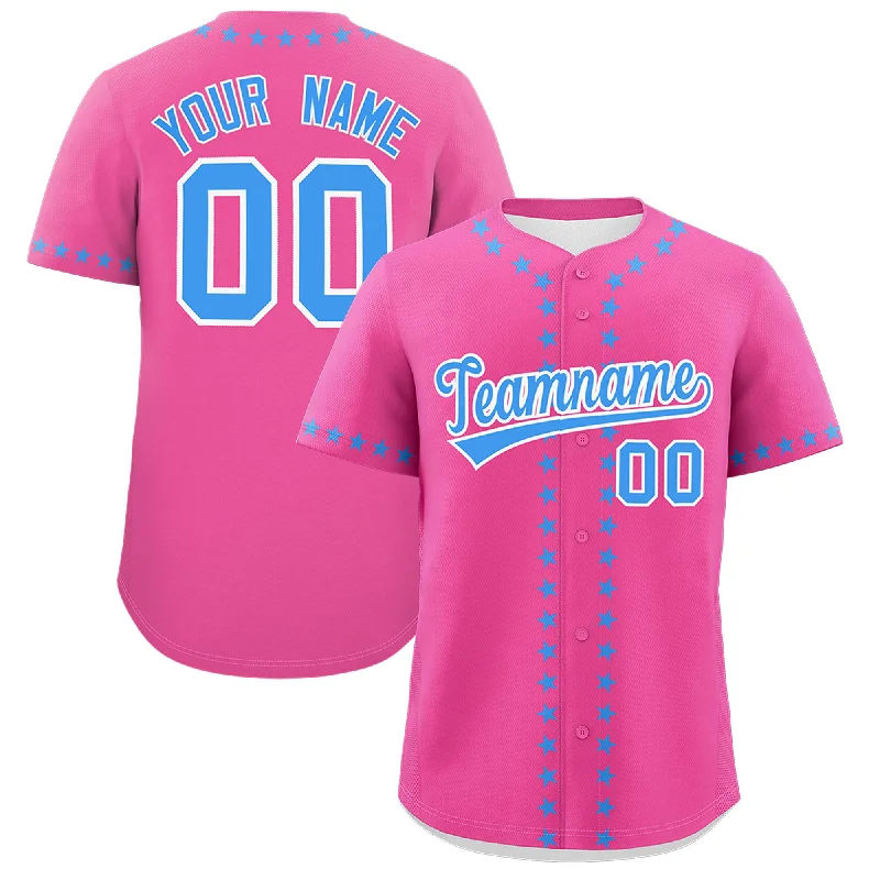 Custom Pink Powder Blue Star Ribbing Authentic Baseball Jersey Trendy Men's Bucket