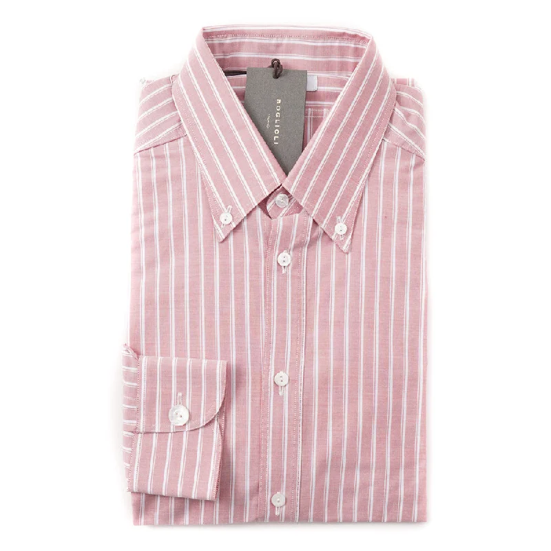 Boglioli Slim-Fit Oxford Cotton Shirt in Pink Stripe Refined Men's European