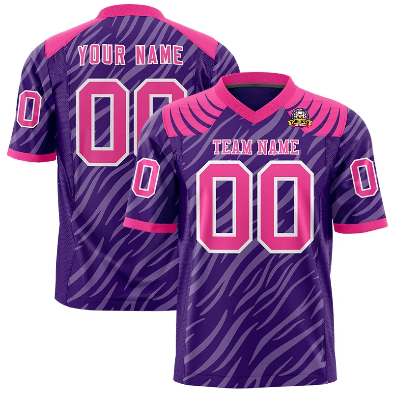 Custom Purple White Personalized Tiger Stripe Graffiti Pattern Authentic Football Jersey Sophisticated Men's 